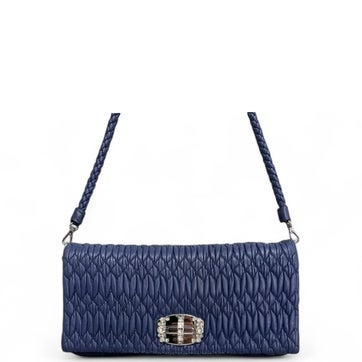 Leather Matelasse Crystal Flap Clutch