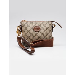 Gucci Beige/Ebony GG Coated Canvas/Leather Mini Wristlet Crossbody Bag