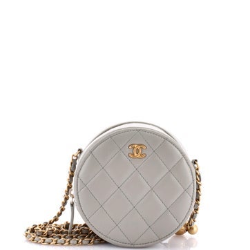 Leather Pearl Crush Round Chain Crossbody