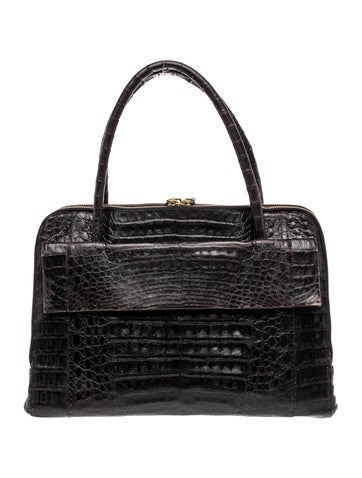 Embossed Leather Top Handle Bag Medium