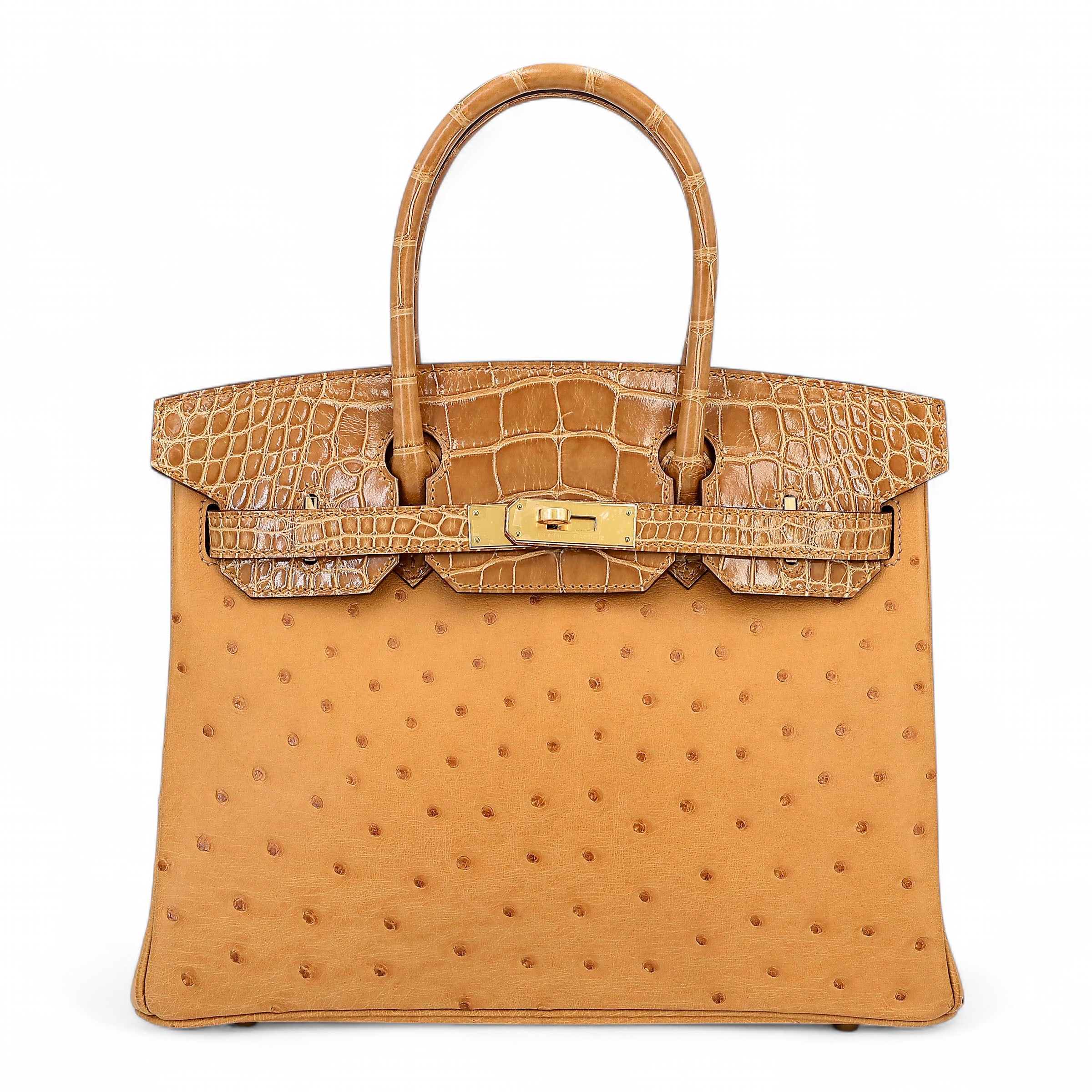 Unused ( Rank NS ) HERMÈS Birkin 30 Tabac Camel (24) Shiny Alligator Ostrich Gold hardware Z (2021)