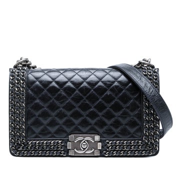 Calf Leather Old Medium Quilted Glazed Calfskin Chain Around Boy Flap