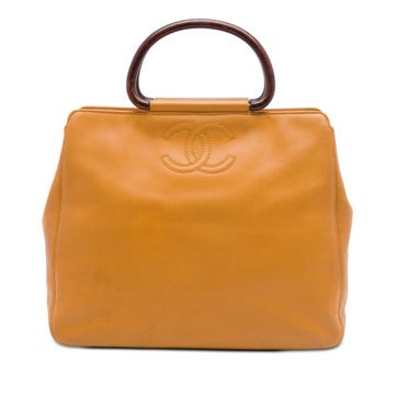 CC Caviar Wood Top Calfskin Handle Tote
