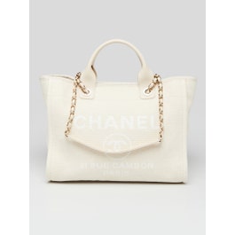 Chanel Cream Canvas Small Deauville Shopping Tote Bag