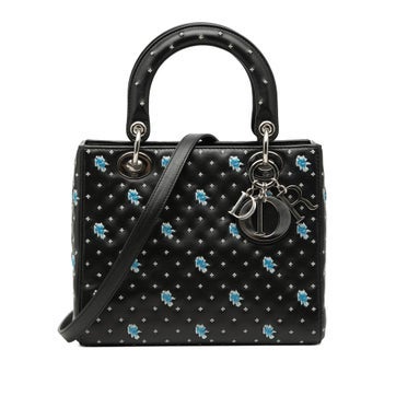 Medium Calfskin Embroidered Flower Lady Dior