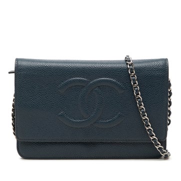 Calf Leather CC Caviar Wallet On Chain