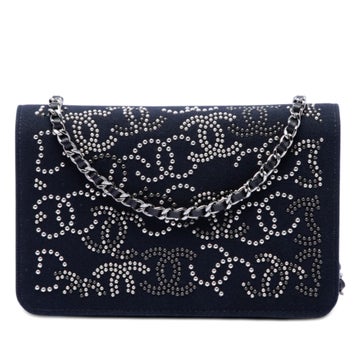 Paris Shanghai Crystal Embellished Canvas Wallet On Chain