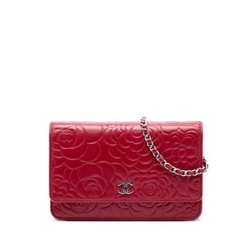 CC Embossed Lambskin Camellia Wallet On Chain