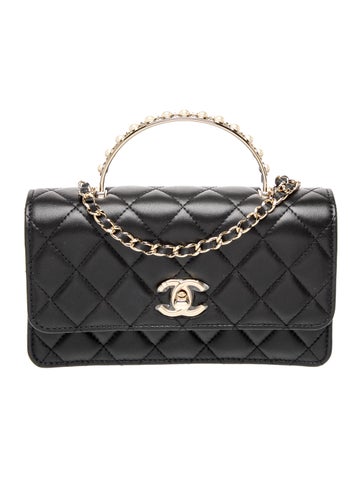 Faux Pearl Top Handle Wallet On Chain w/ Tags