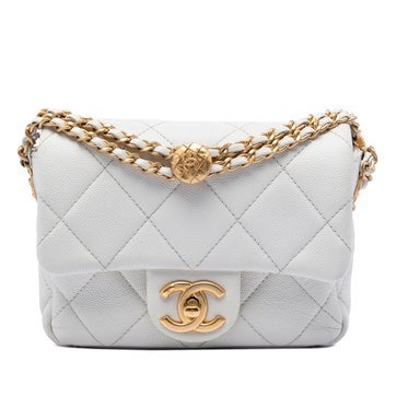 Calf Leather Mini Quilted Caviar Twist Your Buttons Flap