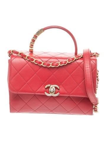Pearl Logo Top Handle Flap Bag