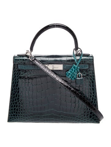 Hermes Shiny Alligator Tri-Color Kelly II Sellier 28