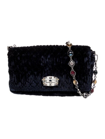 Velvet Velvet Matelasse Crystal Chain Shoulder Bag