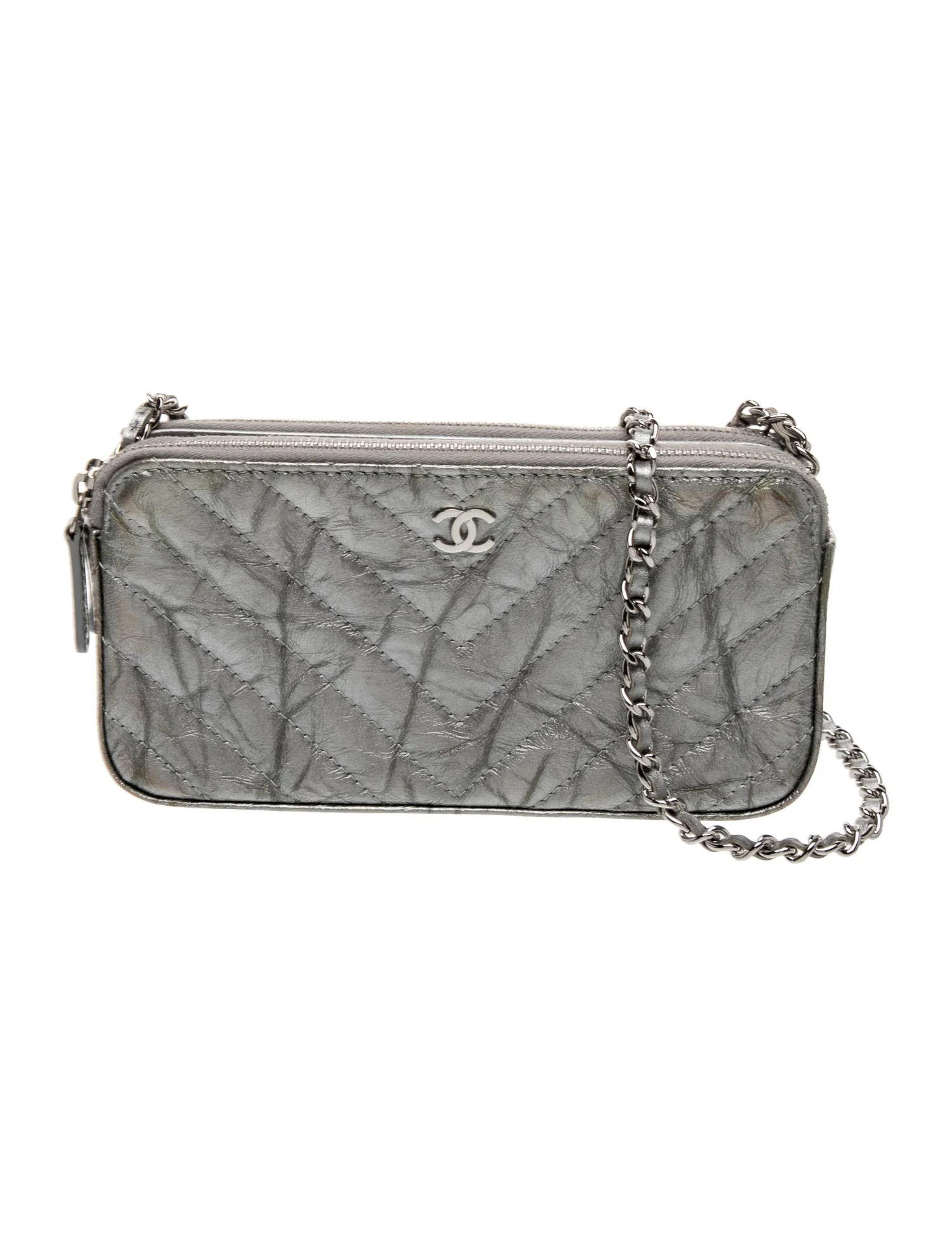Chevron Double Zip Clutch w/ Chain