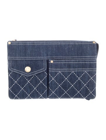 Denim Quilted Zip Clutch
