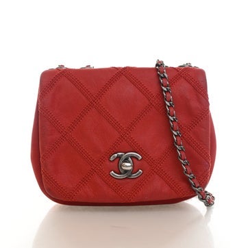 Suede Thin City Stitch Flap Bag Mini