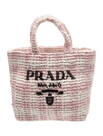 Enameled Metal Triangle Raffia Logo Tote Small