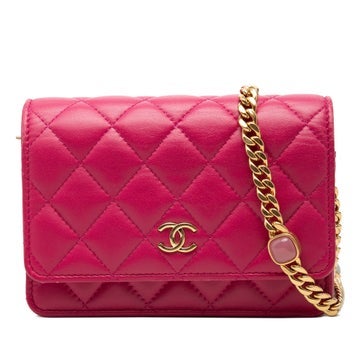 Mini CC Quilted Lambskin Pearl Samba Wallet On Chain