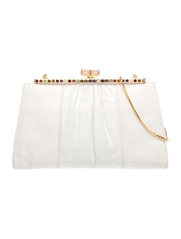 Leather Snakeskin Gathered Frame Clutch