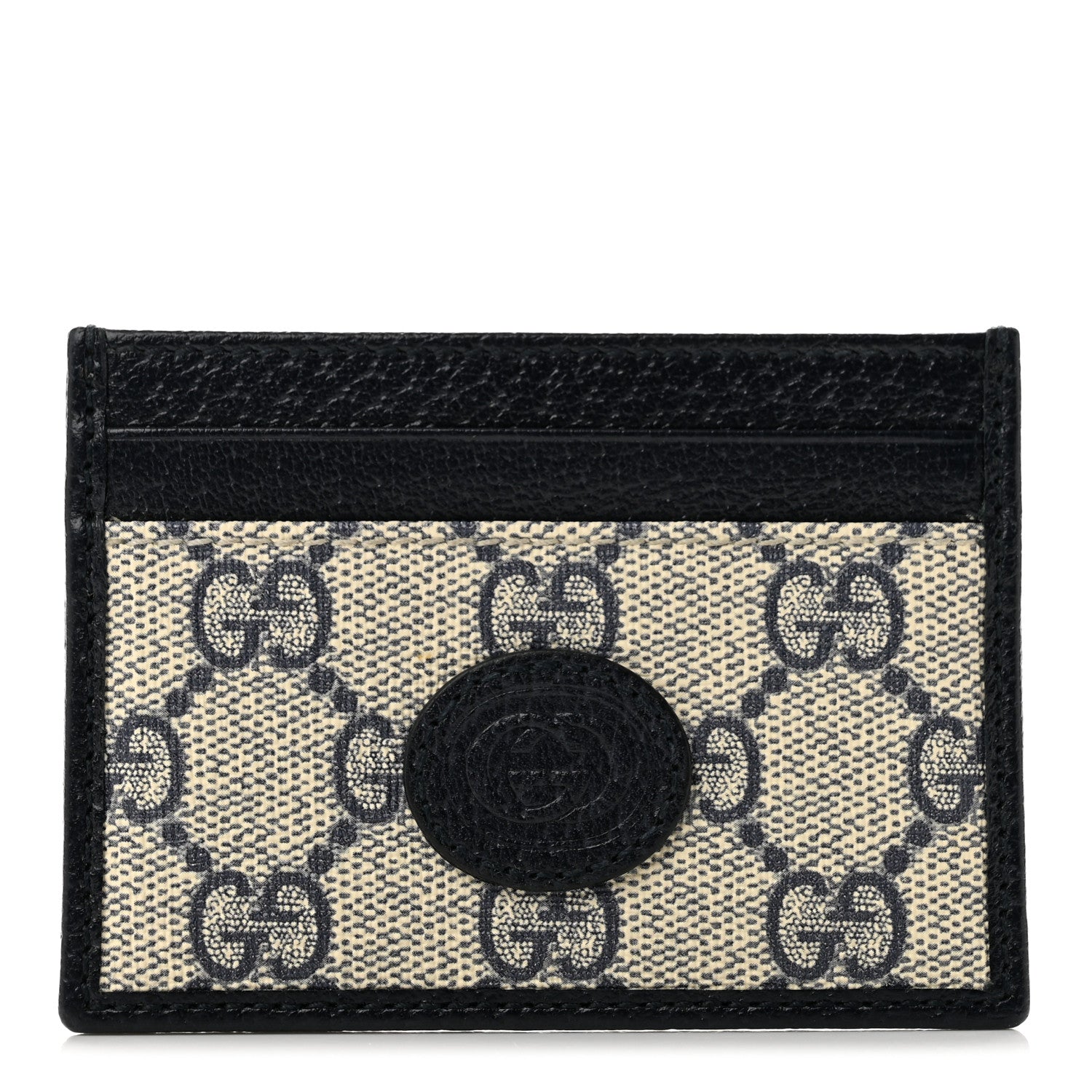 Gucci GG Supreme Monogram Textured Dollar Calfskin Retro Interlocking G Card Holder Beige Blue