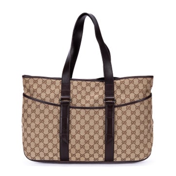 Canvas GG Canvas Pocket Shopper Tote Bag In Dark Brown
