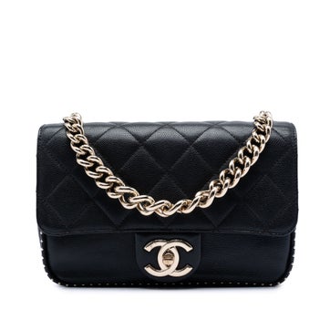 Calf Leather Small CC Quilted Caviar Studded Single Flap