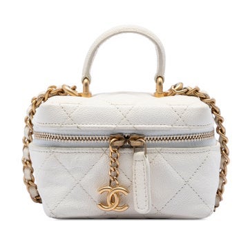 Calf Leather Mini Caviar Chain Zip Around Vanity Case