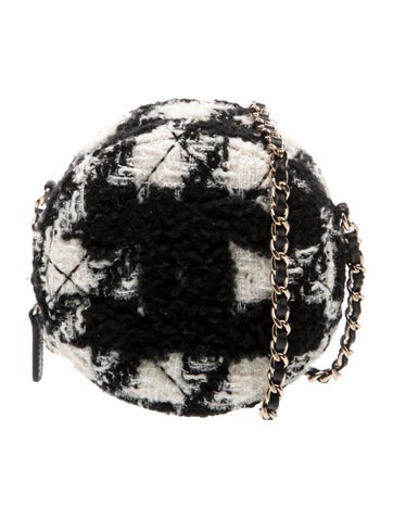 Tweed Shearling Round Clutch w/ Chain