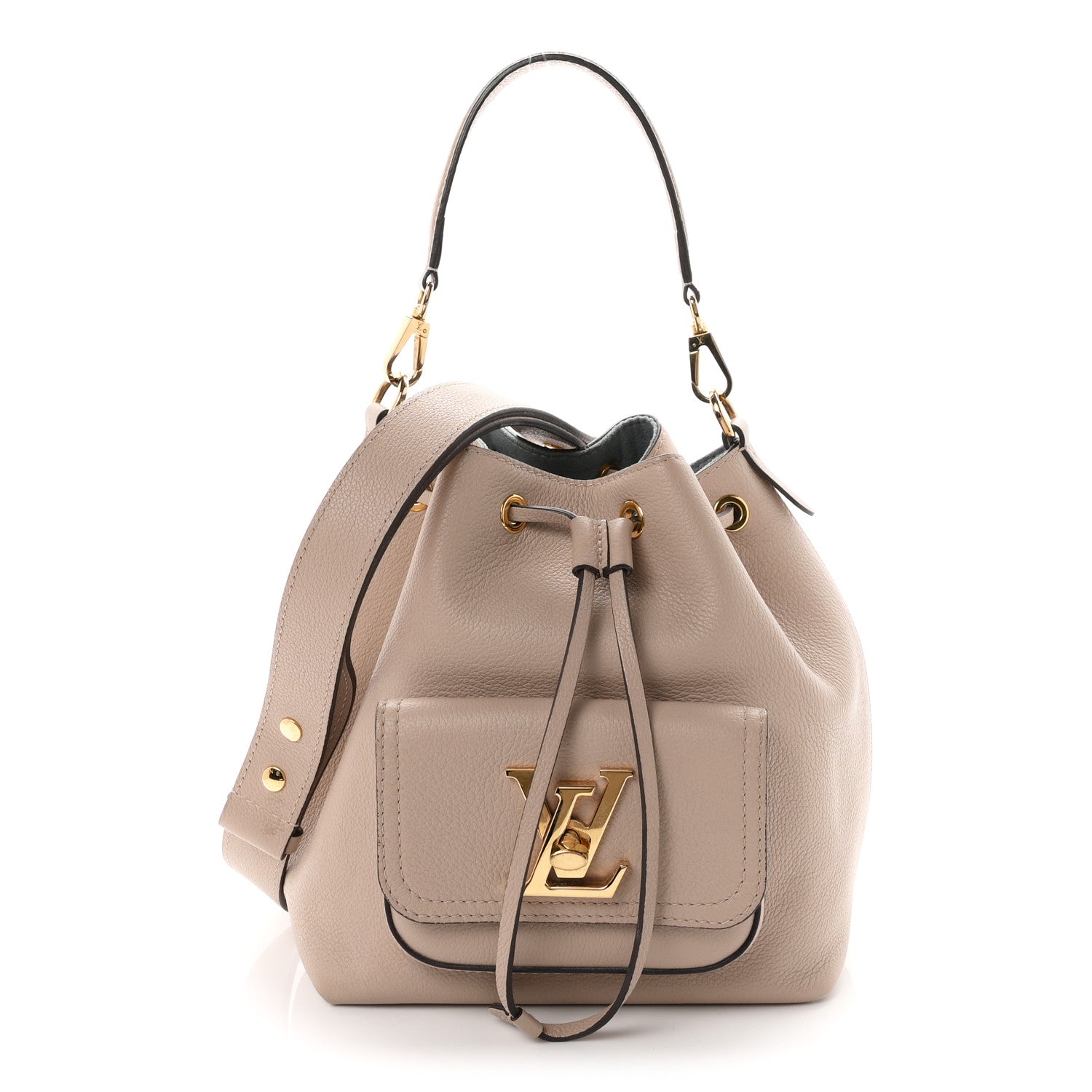 Louis Vuitton Calfskin Lockme Bucket MM Greige