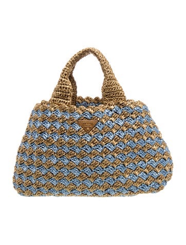 Saffiano Leather Raffia Crochet Tote