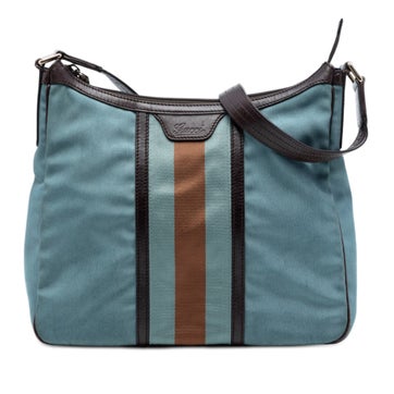 Canvas and Calfskin Web Shoulder Bag