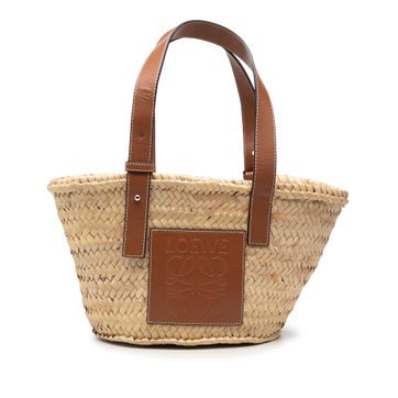 Calf Leather Small Raffia Anagram Basket Tote