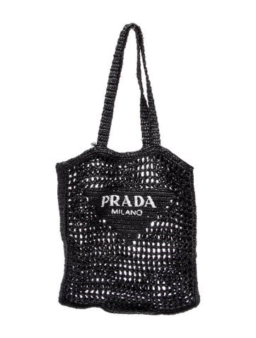 Raffia Grass Black Raffia Logo Tote