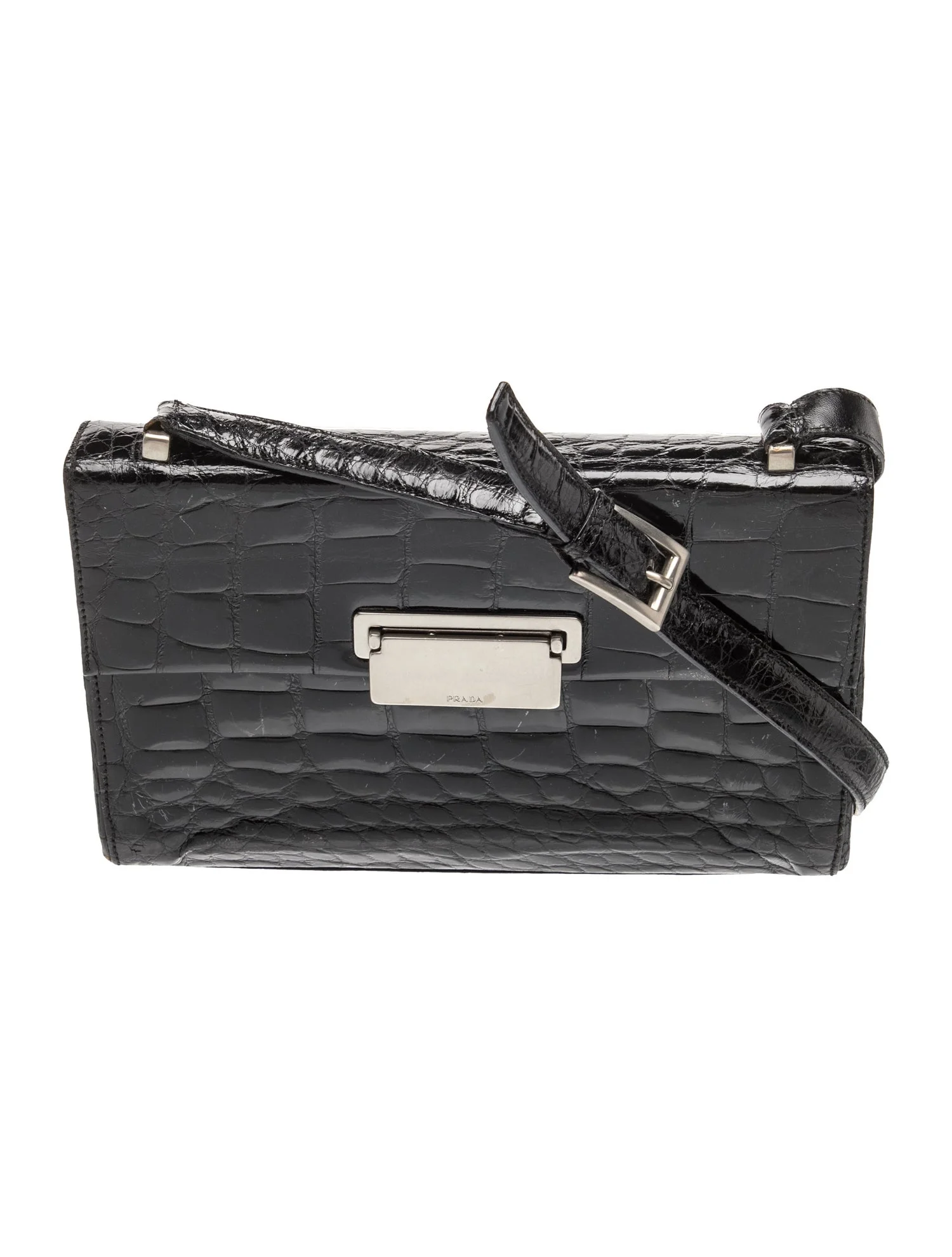 Signature Prada Sound Embossed Crocodile Handbag