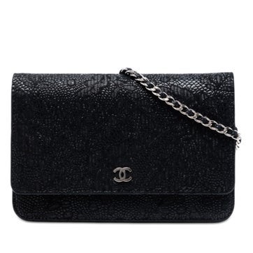 Goat Leather CC Lace Overlay Goatskin Wallet On Chain