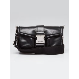 Prada Black Nappa Leather Logo Buckle Crossbody Bag - 1BD295