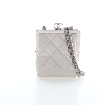 Calfskin Kiss-Lock Clutch With Chain