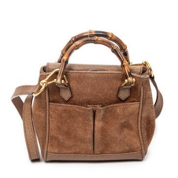 Leather Vintage Mini Bamboo Top Handle Tote
