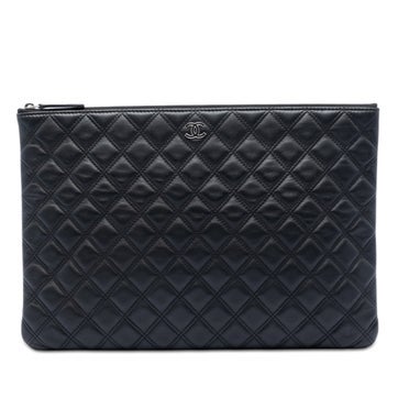 Large Quilted Lambskin Double Stitch O Case Clutch