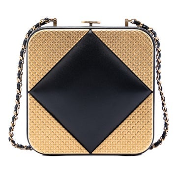 CC Lambskin and Metal Square Clutch with Chain