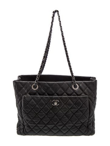 Quilted Shopping Tote Black Black