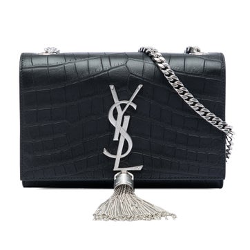 Small Croc Embossed Leather Monogram Kate Tassel Crossbody