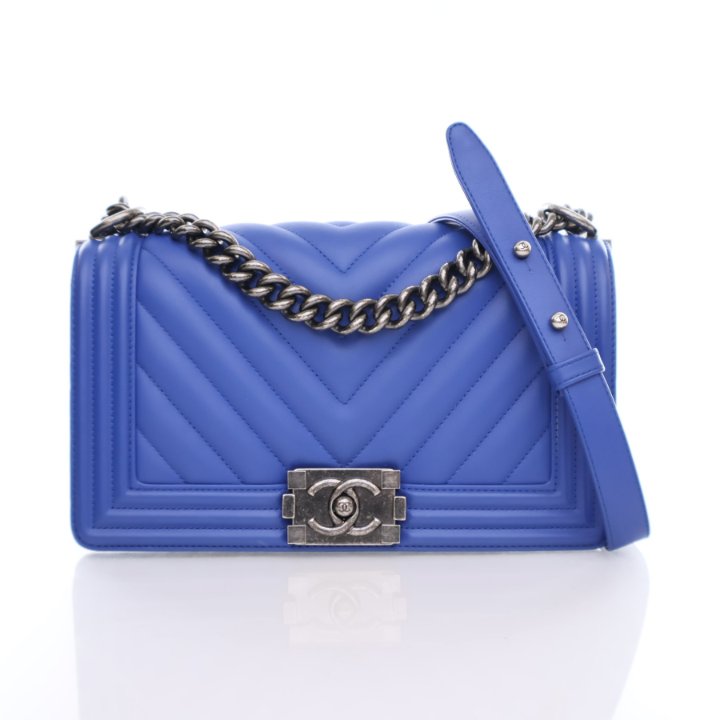 Chanel Medium Blue Calfskin Chevron Boy Bag