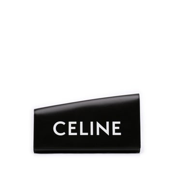 Asymmetric Calfskin Leather Logo Clutch