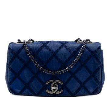 Calf Leather Small Iridescent Calfskin Diamond Stitch Chain Flap