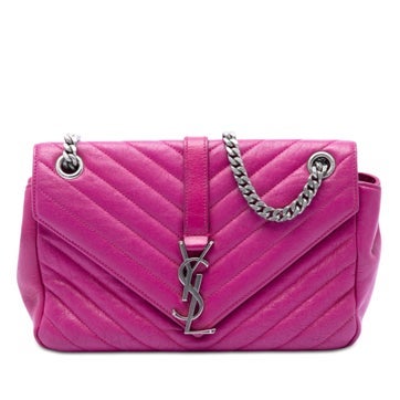 Medium Chevron Sheepskin and Lambskin Monogram College Shoulder Bag