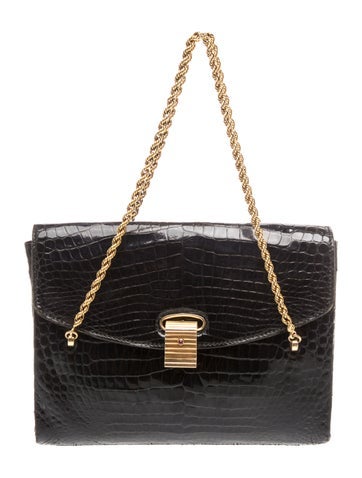 Cartier Caiman Shoulder Bag Vintage with 18 Karat Yellow Gold Rope Chain