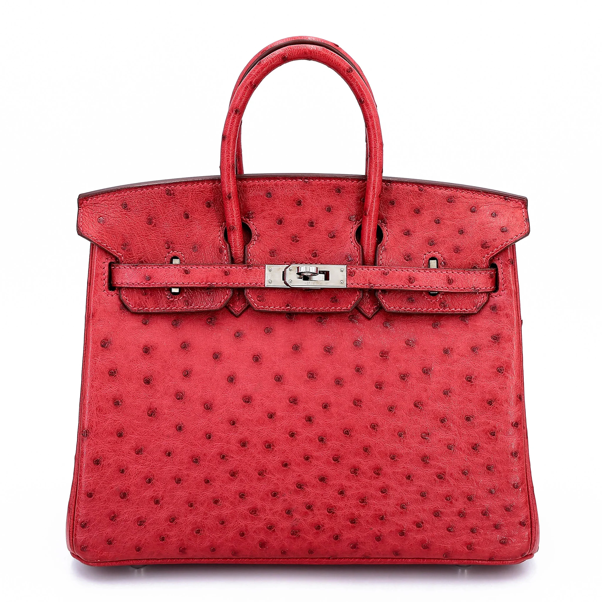Very Good ( Rank A) HERMÈS Birkin 25 Bougainvillea (A5) Ostrich Palladium hardware Square M (2009)