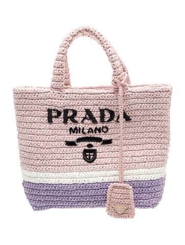 Enameled Metal Triangle Raffia Logo Tote