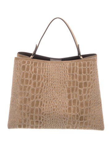 Suede Croc-Embossed Leather Tote Bag 2023